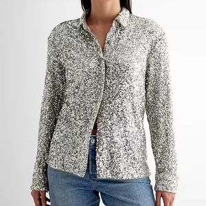 Express Silver Sequin button up blouse